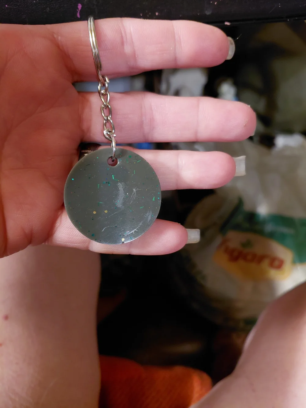 Round Green Speckled Keychain Card Holder - Unbranded